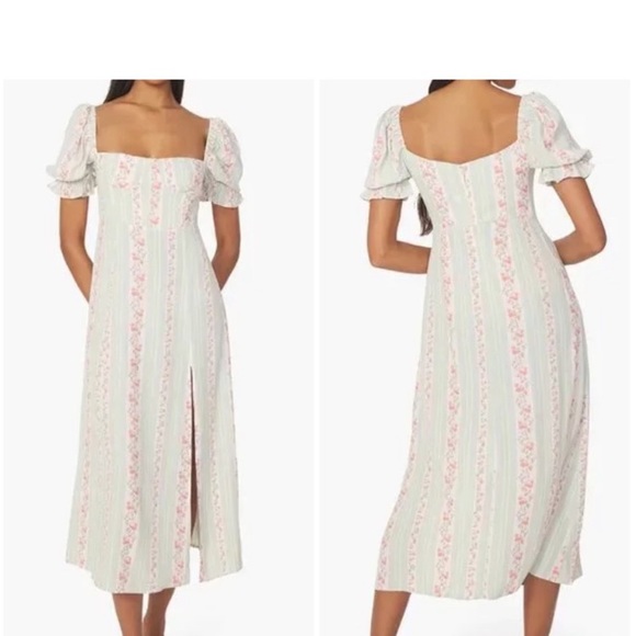 WeWoreWhat Victorian Floral Stripe Rosewood Puff Sleeve Midi Size 2 - Picture 6 of 9